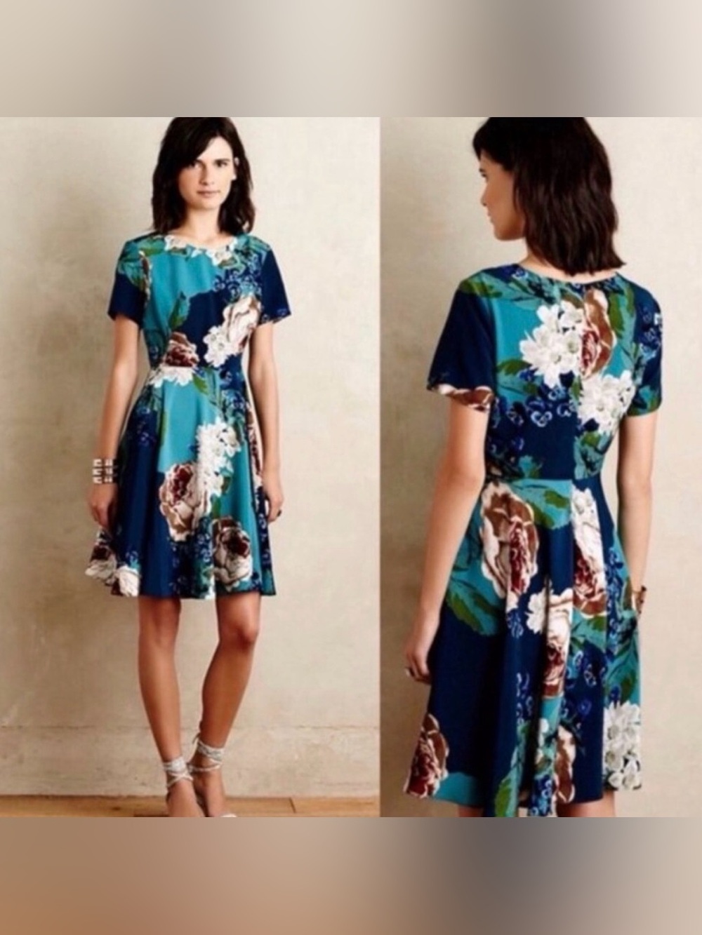 Corey Lynn Calter Teal Navy Floral Fit & Flare Dress